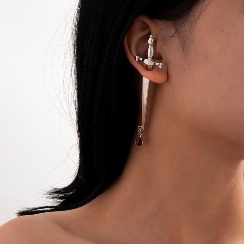 Cool Sword Earrings Female Punk Ear Hoops